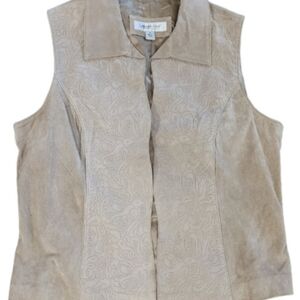 Coldwater Creek Medium 100% Leather Open Vest Beige Western Rodeo Cowgirl